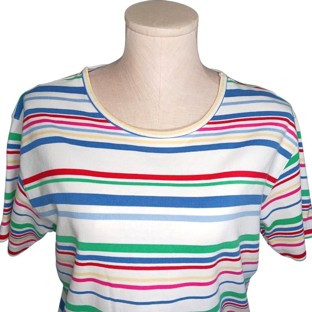 Vintage 90s Talbots Rainbow Striped Womens XL T-Shirt Top Classic Preppy - Picture 1 of 10